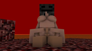 Сисястая девченка Minecraft 3D скачет верхом на большом конце на поле