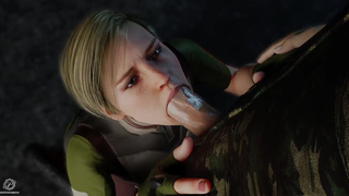Блонди Кэсси Кейдж из Mortal Kombat облизывает стояк стоя на коленях