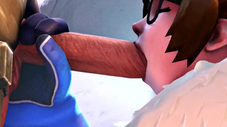 Mei делает минетик soldier 76 из Overwatch в снегу