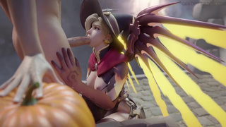 Mercy облизывает большой хуец пацанчика на Хэллоуин