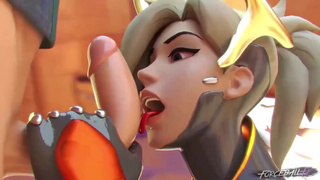 Mercy из Overwatch любит лизать и сосать большой писюн