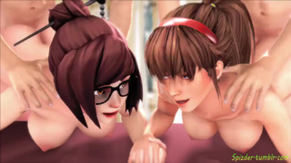 Hitomi (Dead or Alive) и Mei (Overwatch) устроили групповушку