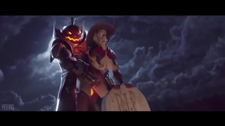 Развратница Mercy ради новых ощущений долбится на кладбище на Хэллоуин