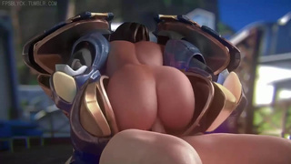 Жопастая Pharah сама уселась на стоячий член – аниме порно