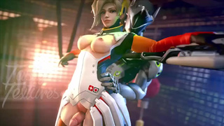 Извращенец Genji трется членом об мокрую вагину Mercy