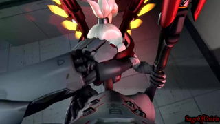 Спермоголичка Mercy посасывает член ради свежей кончи (Overwatch)