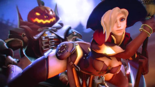 Mercy из OverWatch устроила трах на кладбище во время Хэллоуина
